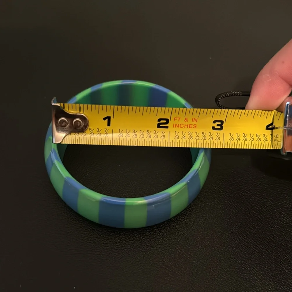Vintage Plastic Bangle Bracelet, Green, Blue, Striped, Retro, Boho
